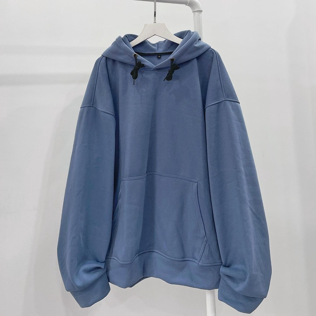 Áo hodie trơn tay dài màu xanh