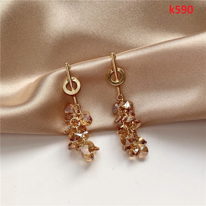 Khuyên tai nữ mạ bạc 925 đính đá pha lê dài k590 Mayconner