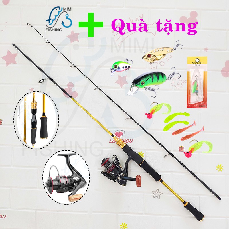 Bộ cần câu lure cacbon 2 khúc Lureleader LD1.8m , độ cứng M + Máy câu cá Kim Loại HB-2000