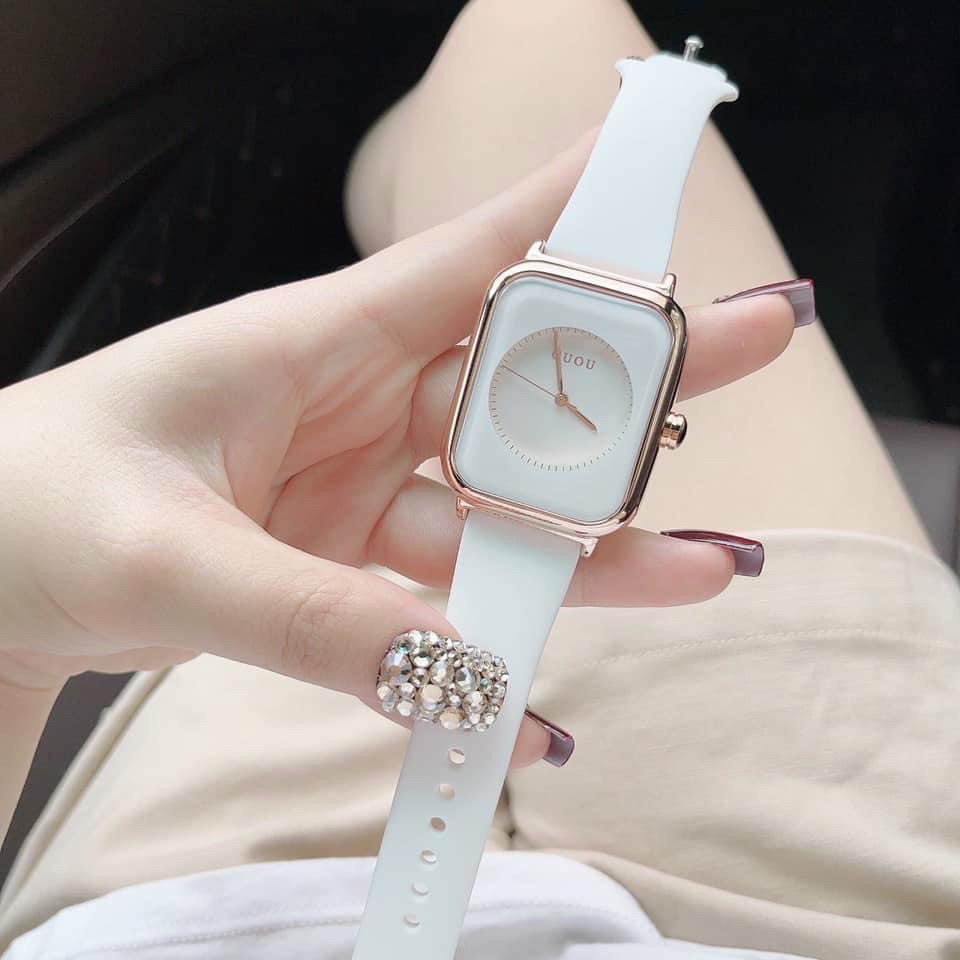Đồng hồ thời trang nữ đeo tay GUOU mặt vuông dây cao su silicon hàng cao cấp chống nước chống xước khi sử dụng | BigBuy360 - bigbuy360.vn