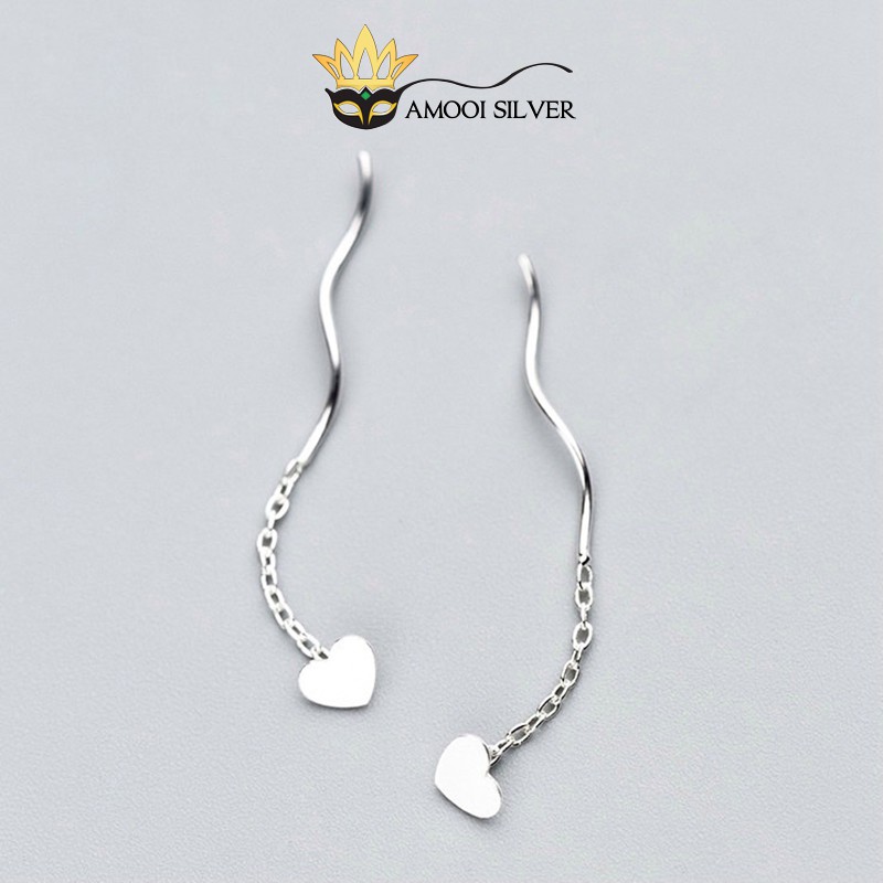 Bông tai bạc S925 tim tua rua - Amooi Silver AB198