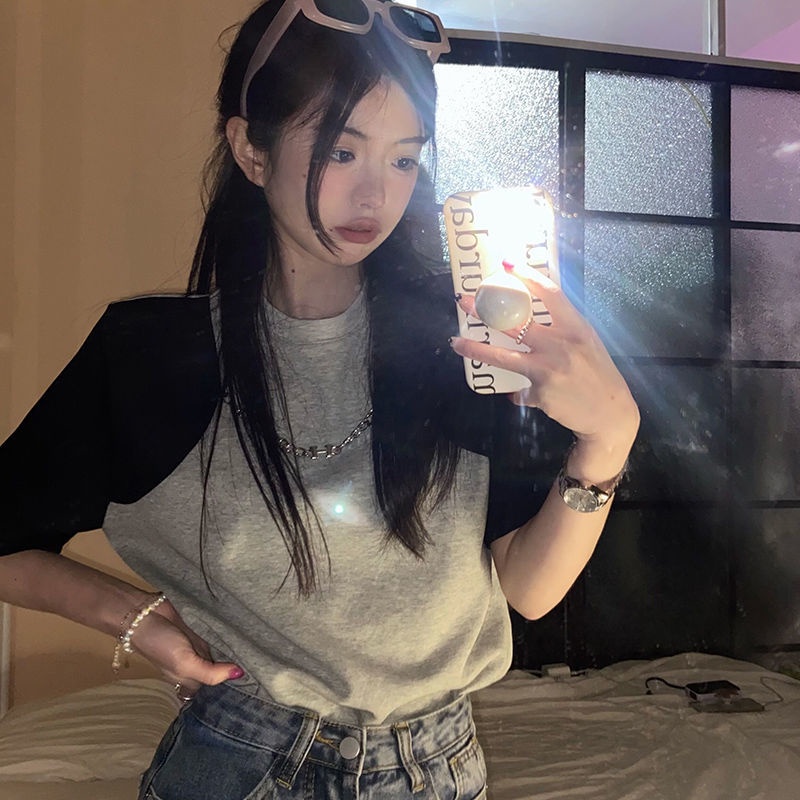 ☢☫✴Áo Thun Thiết Kế Phối Dây Xích Phong Cách Hàn Quốc Thời Trang Mùa Hè Hàng Mới 2022 Dành Cho Nữ