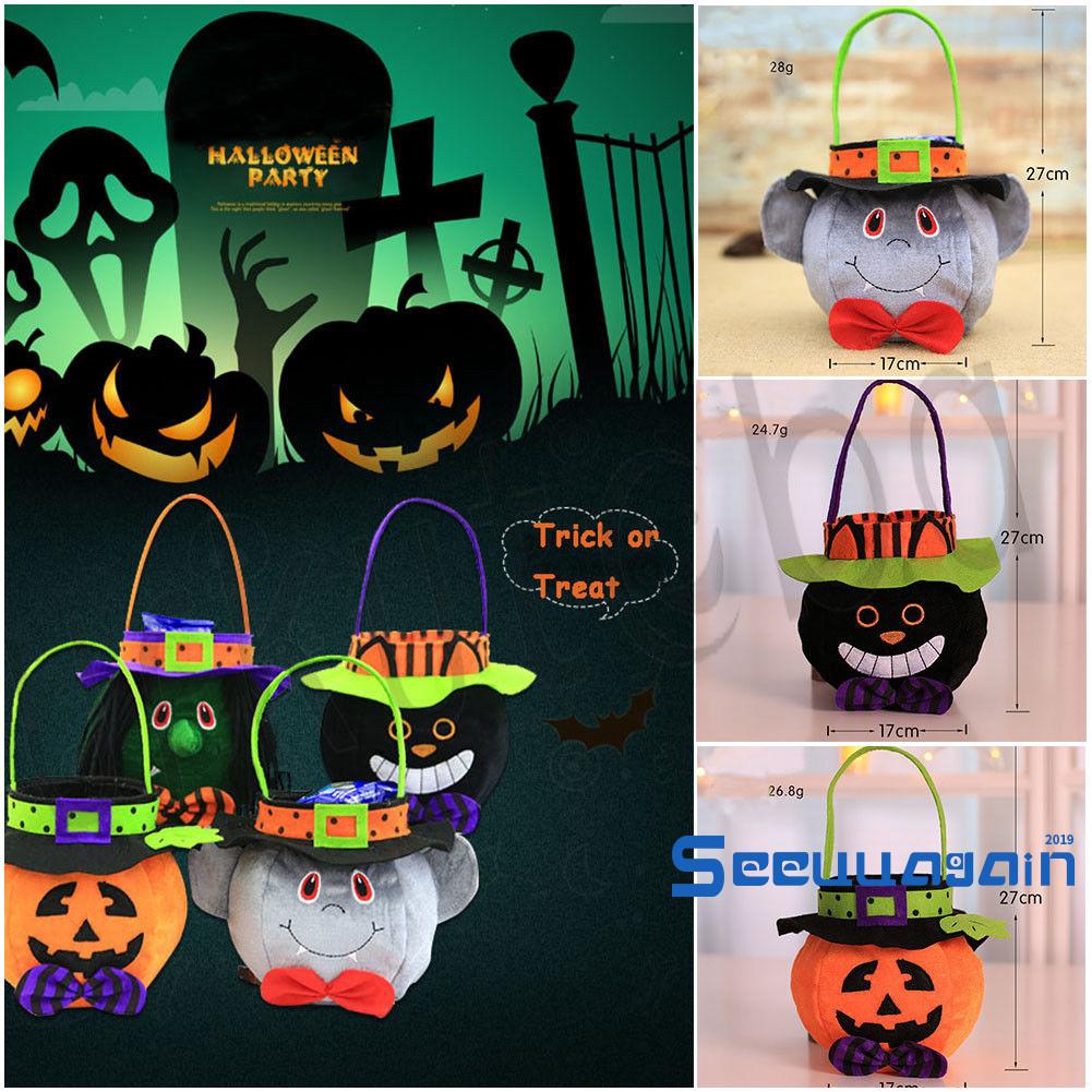 Phụ kiện giỏ diy hoạ tiết mèo đen/phù thuỷ/bí ngô để đựng kẹo halloween