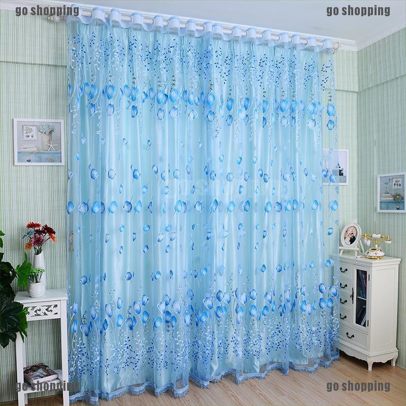 {go shopping}Floral Tulle Voile Door Window Curtain Drape Panel Sheer Scarf Valances Divider