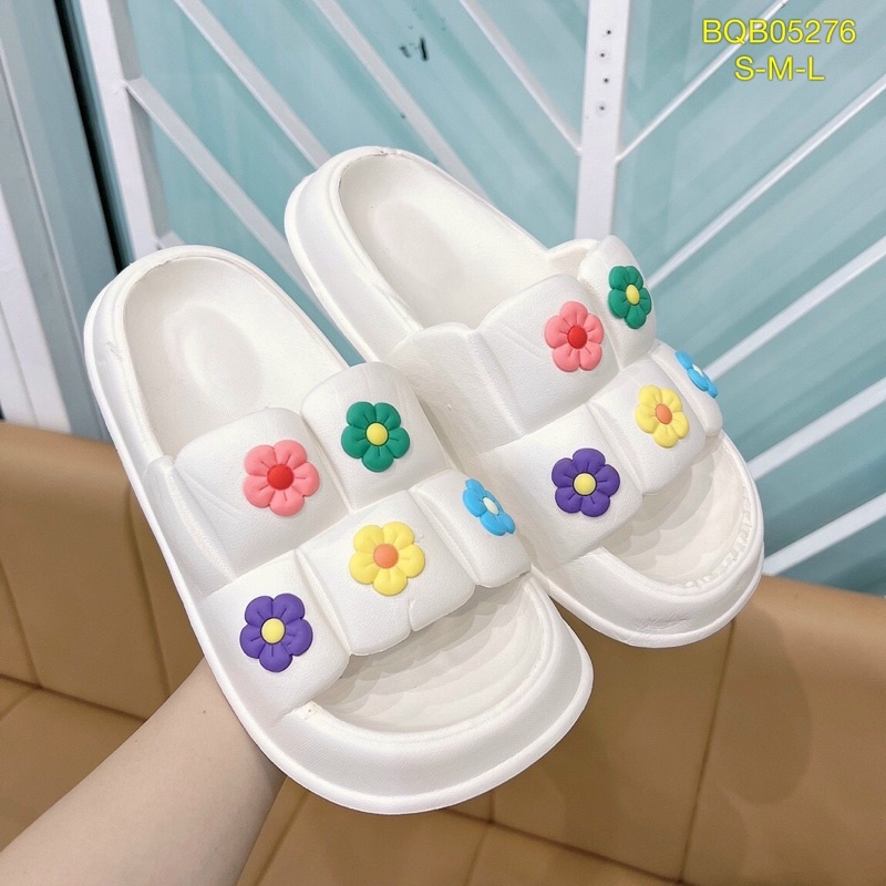 Dép bánh mỳ unisex quai ngang ô vuông cao 3cm đính sticker siêu êm - DL160