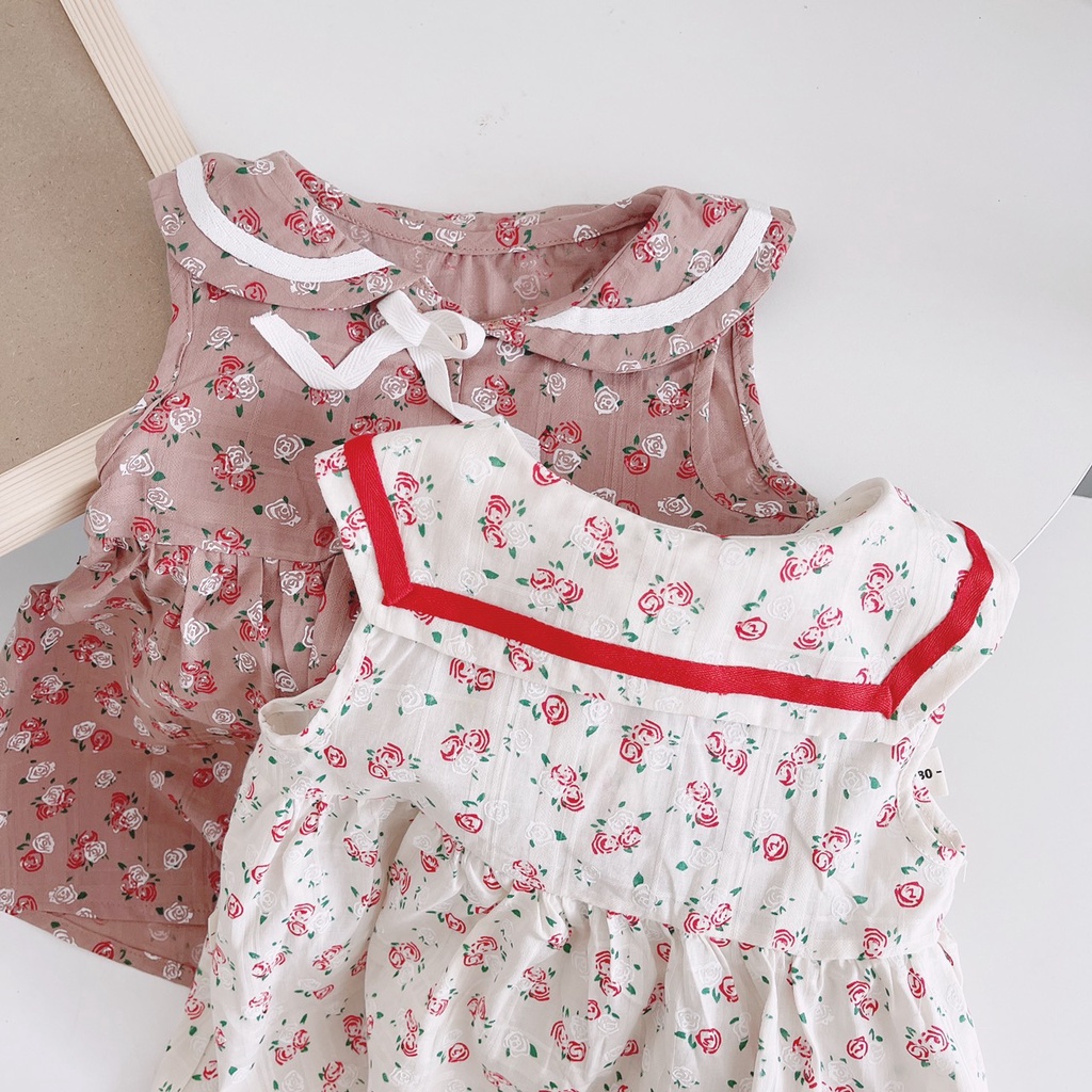 Váy cổ sen hoa nhí nơ cổ bé gái sz 10-25kg