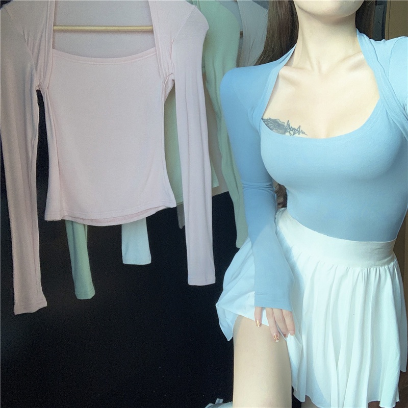 Áo thun COZOK tay dài màu trơn dáng ôm quyến rũ cho nữ