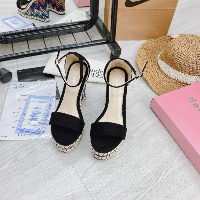 LoTuy(ẢNH THẬT) Sandal Xuồng Thổ Cẩm 9p Viền Cói Da Lộn Mềm Êm Fullbox Cao Cấp