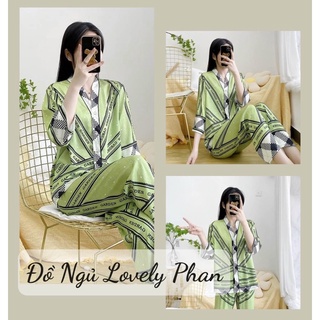 Bộ lụa mặc nhà pijama nữ cổ v lụa xước chất lụa cao cấp mát mềm mịn lovelyphan pijama