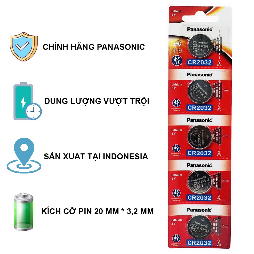 [FULL MÃ] Pin cúc áo Panasonic CR2016/ CR2025/ CR2032/ CR1616/ CR1632/ CR1220 (1 Vỉ 5 Viên)