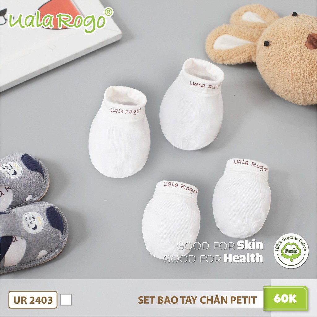 Set Mũ &amp; bao tay bao chân UALA &amp; ROGO sợi tre sơ sinh 0-3M