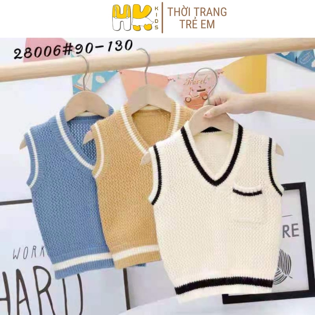 Áo len gile cho bé trai từ 1-8 tuổi, chất len cao cấp mềm mịn, áo cổ tim chi tiết viền nổi bật- HK KIDS (mã 28006)