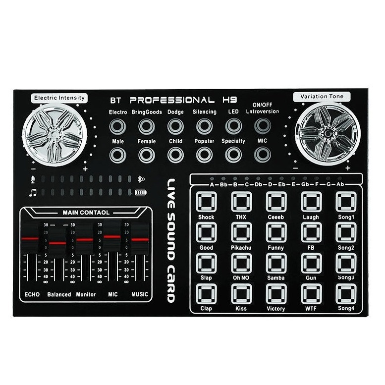 Sound card H9 Bluetooth hát karaoke live stream, thu âm bản tiếng anh