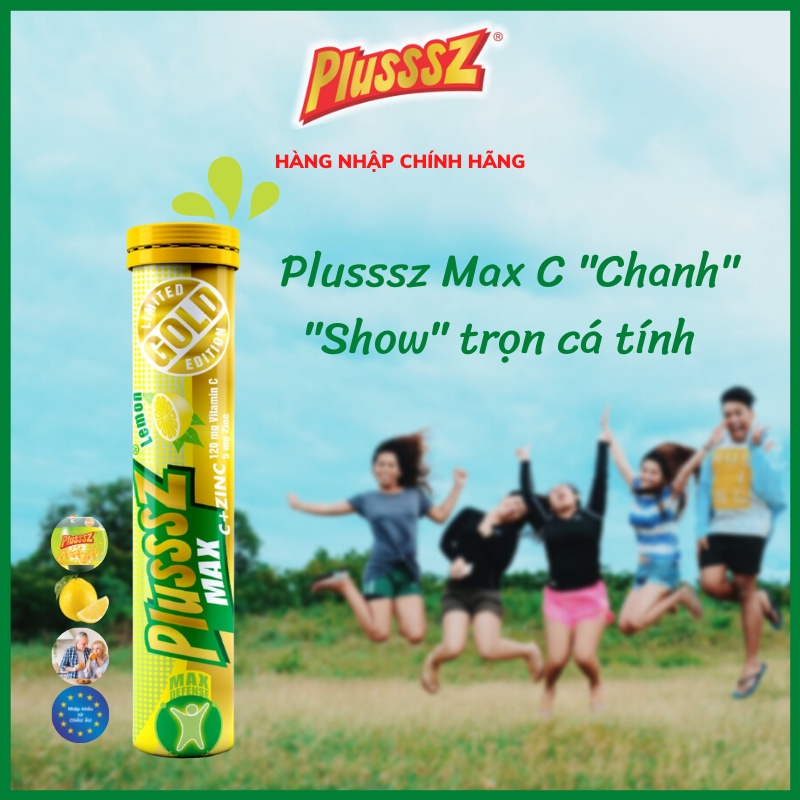 Viên sủi bổ sung vitaminC tăng đề kháng Plusssz Max Vitamin C & ZinC  vị chanh không đường
