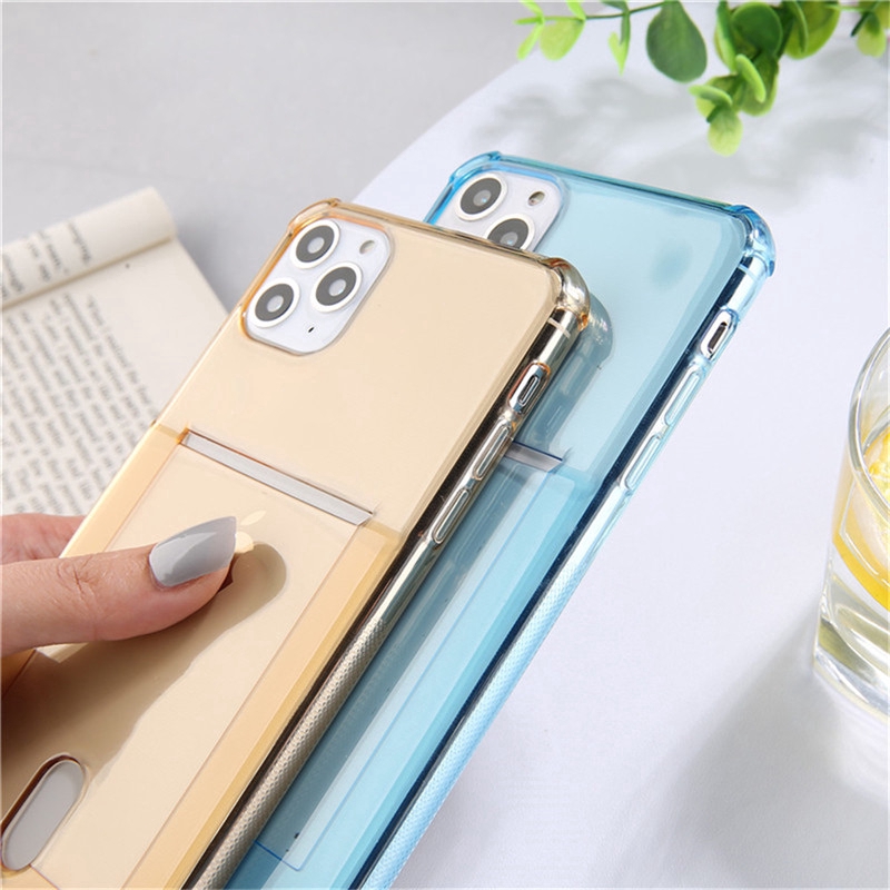 Ốp điện thoại trong suốt chống sốc kèm ngăn đựng thẻ cho iPhone 12 Pro max 11 Pro Max XS XR 6S 6plus 7 plus XS Max