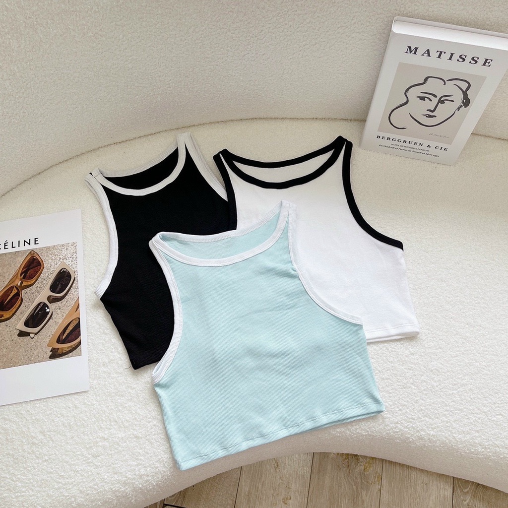 Áo Thun Kiểu Nữ Croptop Ba Lỗ Ngược Phối Viền - Kèm Hình Thật