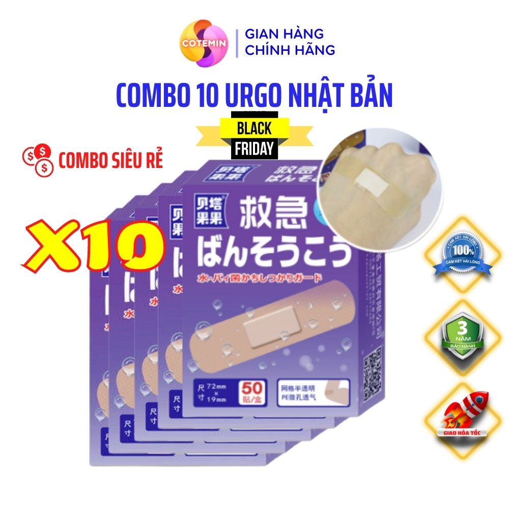 COMBO 10 Hộp Băng Dán Y Tế Urgo Nhật Loại Băng Gâu 50 Miếng VECOM