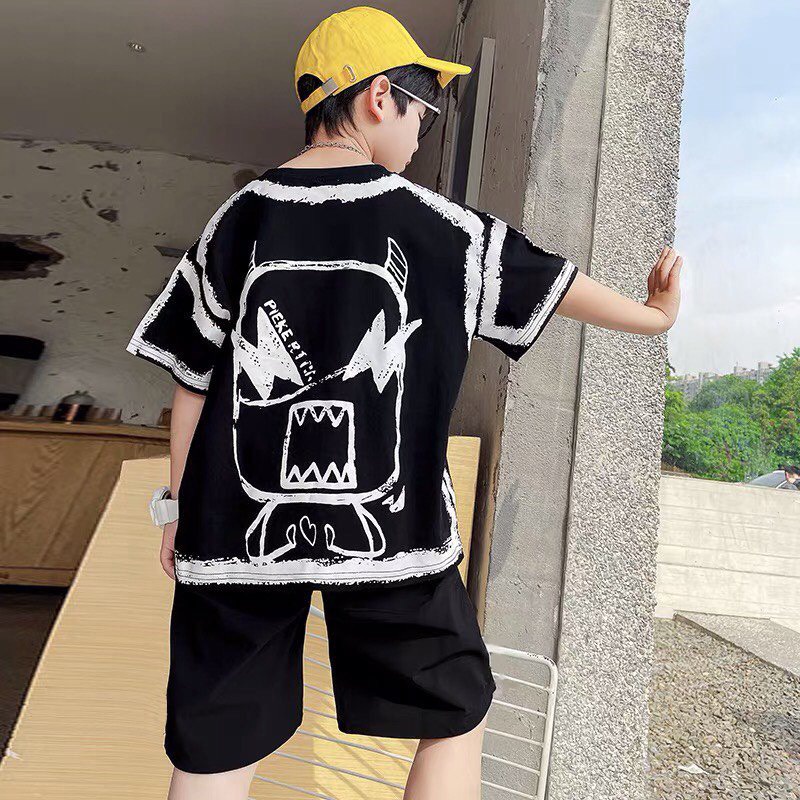 Đồ bộ bé trai BABEKIDS cotton họa tiết in PIEKE trắng đen, thời trang dành cho trẻ em từ 4 đến 10 tuổi