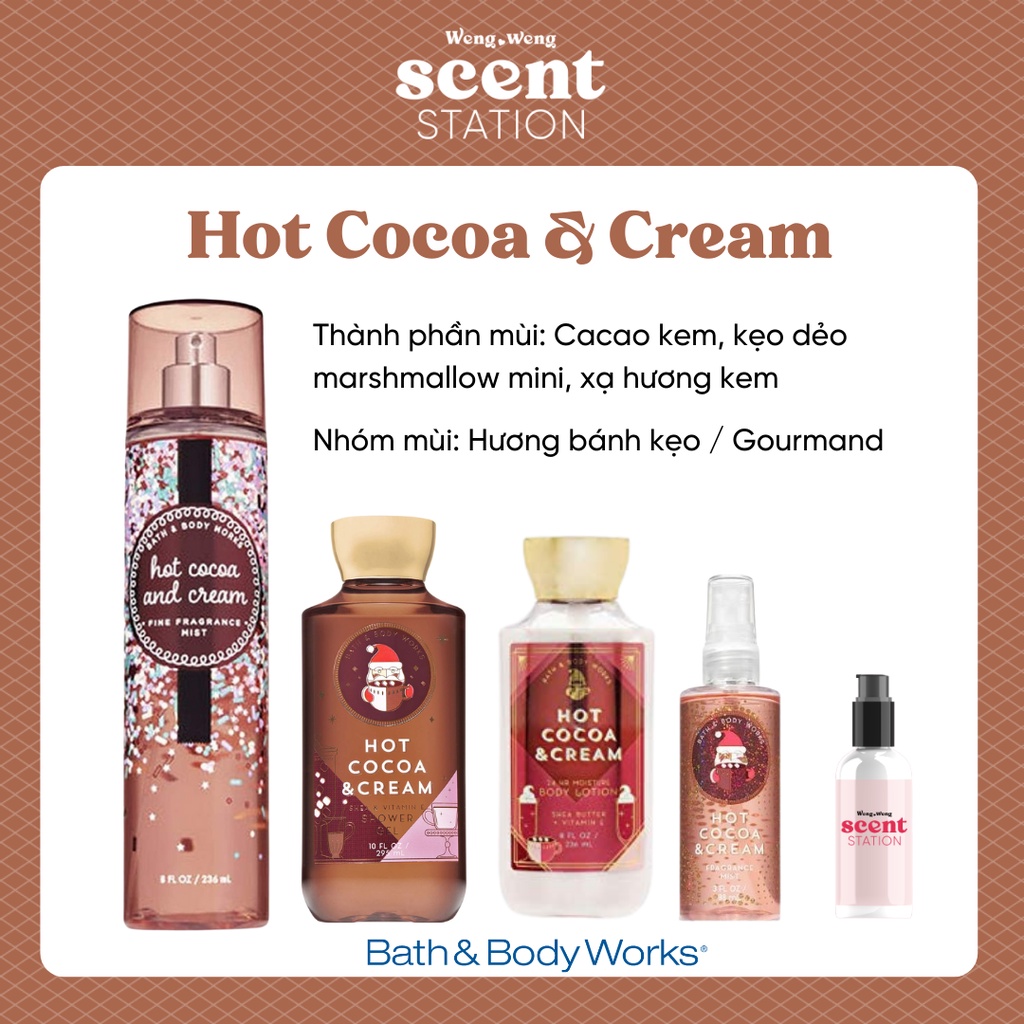 Bộ Sản Phẩm Chăm Sóc Cơ Thể Toàn Diện BBW mùi Hot Cocoa &amp; Cream