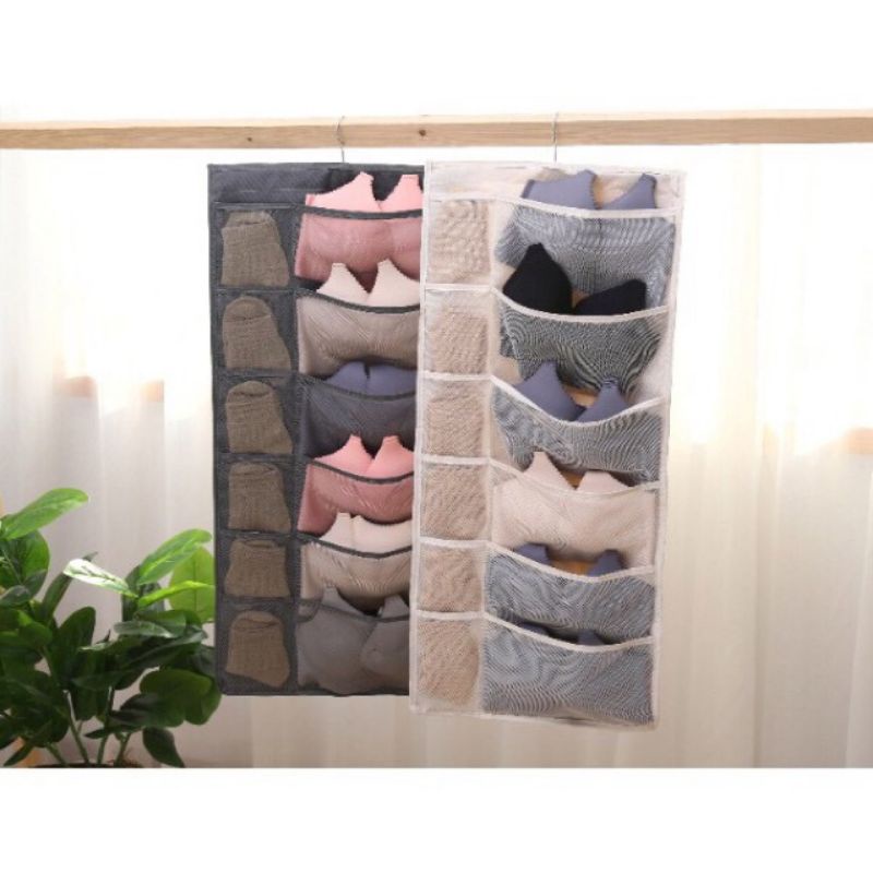 Xám/Be Túi treo tất , treo đồ lót 2 mặt 30 ngăn