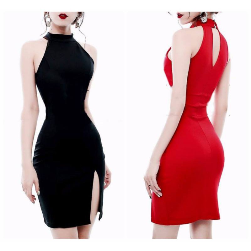 Đầm body yếm xẻ tà sexy