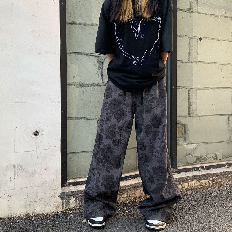 Jiashucheng Quần Dài Vải Nhung Ống Đứng In Họa Tiết Phong Cách Đường Phố Mỹ Cao Cấp Dành Cho Nữ