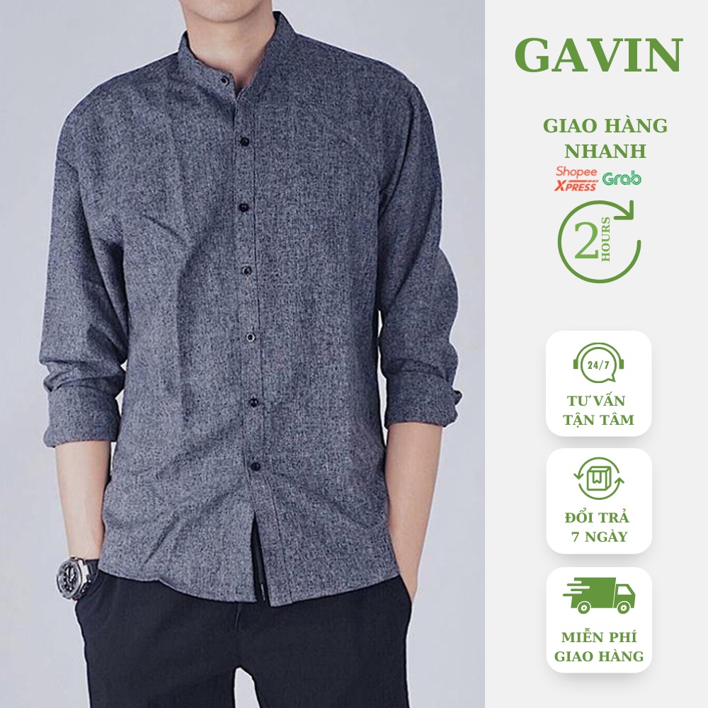 Áo sơ mi nam Gavin cổ tàu dài tay : chất vải đũi Ni-len cao cấp(SMTD)