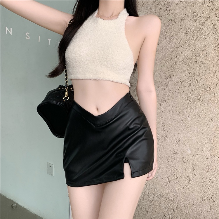Chân Váy Da PU Lưng Thấp Phong Cách Phương Tây Quyến Rũ Cho Nữ