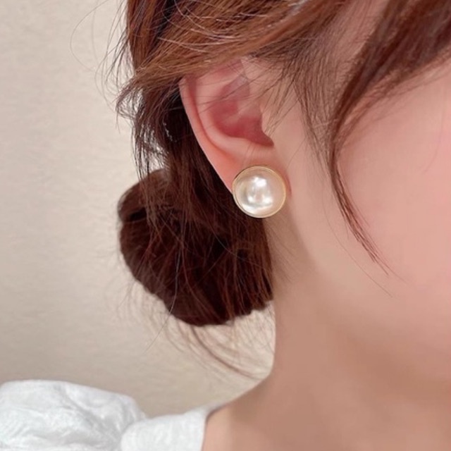 Khuyên Tai Ngọc Trai Tròn Viền Vàng Bông Tai Ngọc Trai Nhân Tạo BT36