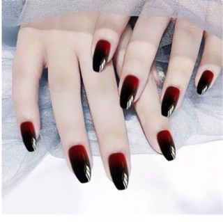 Bộ 24 móng tay giả đen đỏ trơn