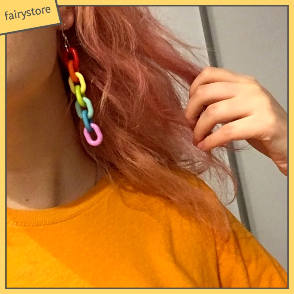 Khuyên tai dáng dài màu cầu vồng thời trang sành điệu cho nữ
