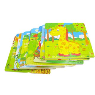 Bộ 10 tranh ghép gỗ 16 miếng hình động vật phương tiện giao thông cho bé