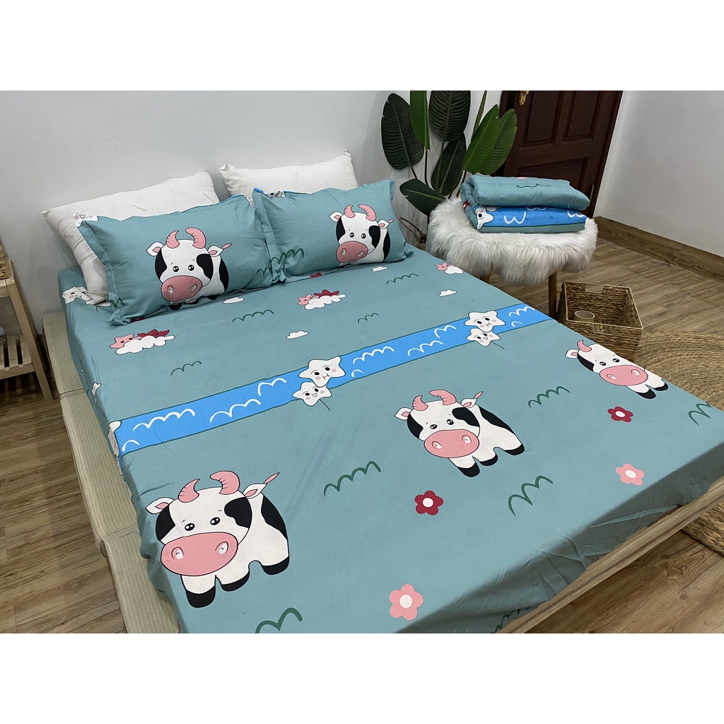 [sale rẻ]Bộ Ga Gối 1m2x1m9 Vải Cotton Poly Mềm Mịn,được chọn mẫu hanhrui-bò xanh đậm