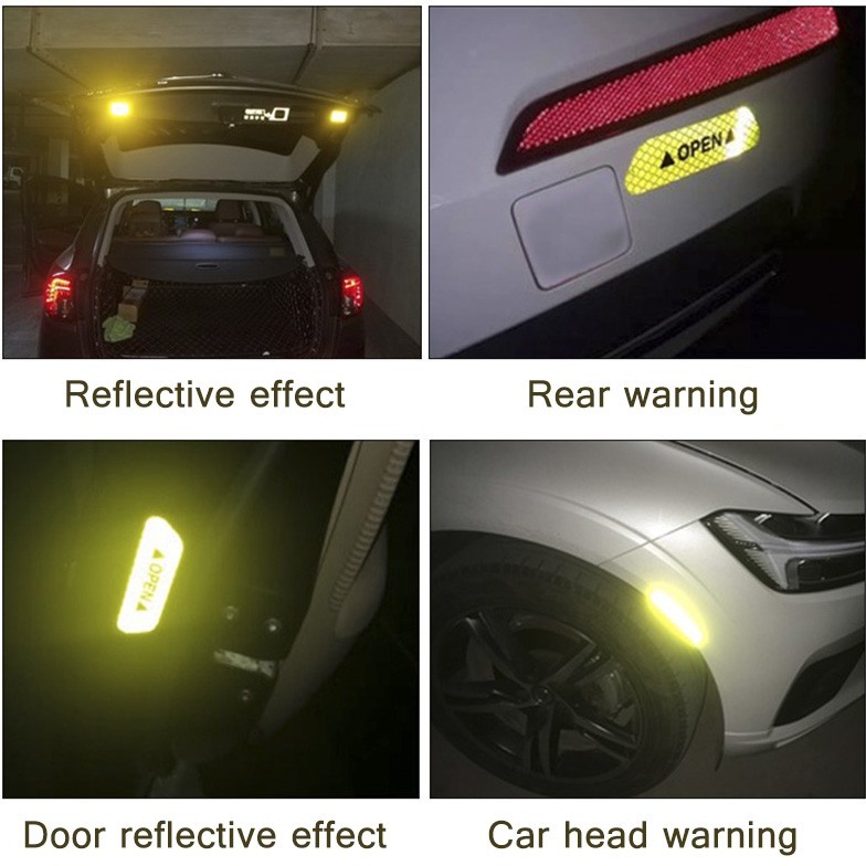 Set 4 Miếng Dán Phản Quang Dùng Để Cảnh Báo An Toàn Gắn Cửa Xe Ô Tô