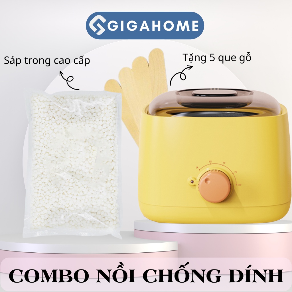Combo Nồi Nấu Sáp Wax Lông Chống Dính Thế Hệ Mới + 100gr Sáp Cao Cấp Tặng 5 Que Gỗ GIGAHOME