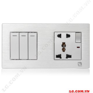 Công tắc LG tech,Ổ cắm điên đôi Modules mặt kim loại Silver LG-LH-00S - Hàng chính hãng