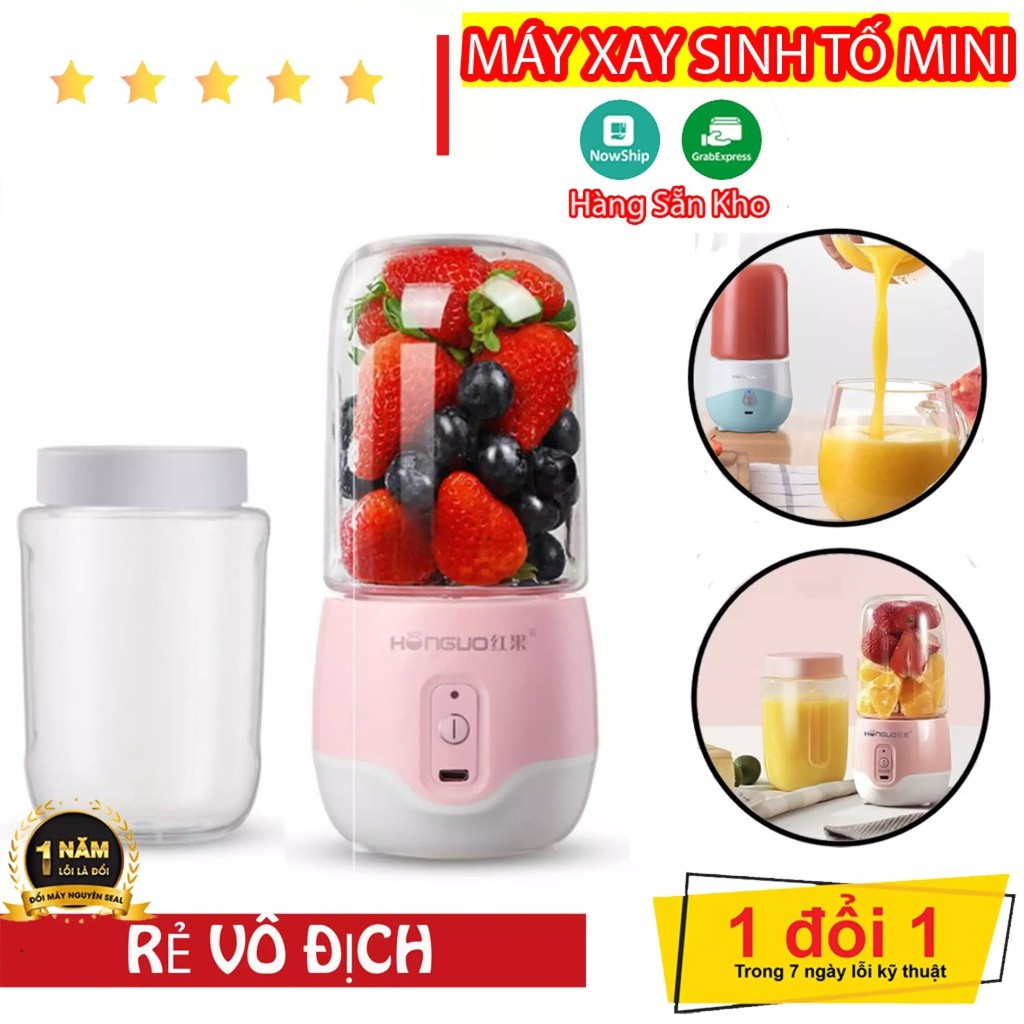 BH 12 THÁNG - Máy xay sinh tố cầm tay cao cấp HONGUO 300ml - Máy xay đa năng Mẫu mới 2021