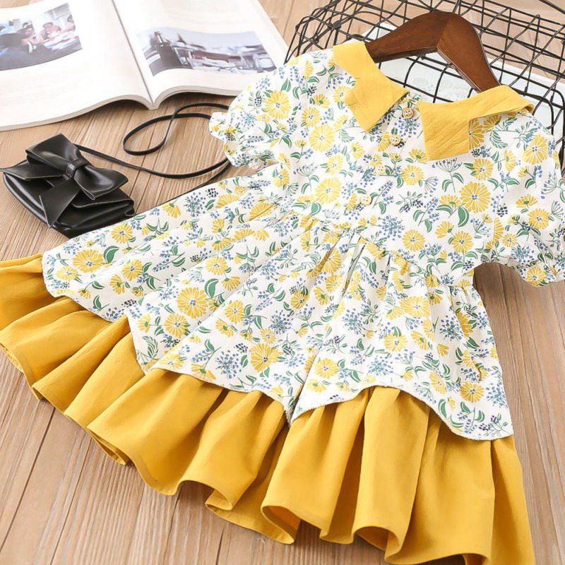[NHẬP KIDTET hoàn 15% xu đơn 150k] Đầm ngắn tay in hoa dễ thương cho bé gái