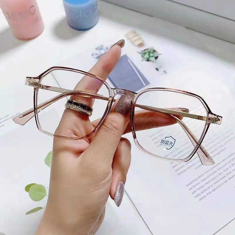 (JIUERBA) Mắt Kính Gọng Trong Suốt Màu Kẹo Đa Giác Chống Ánh Sáng Xanh Thời Trang Mới Phong Cách Hàn Quốc