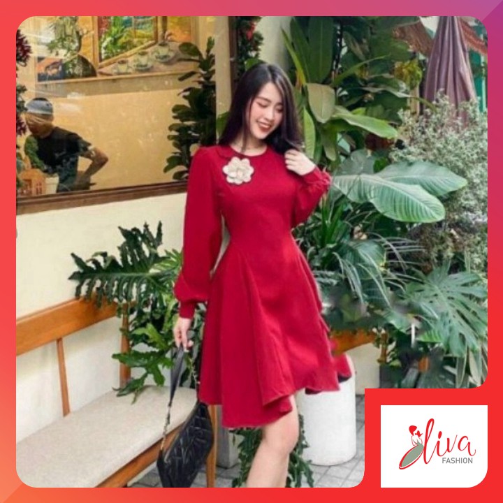 ̉̉̉[DIVA] ĐẦM CỔ TRÒN TÀ LỆCH KÈM TAG HOA