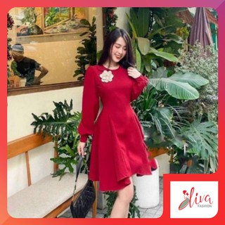 ̉̉̉ đầm cổ tròn tà lệch kèm tag hoa
