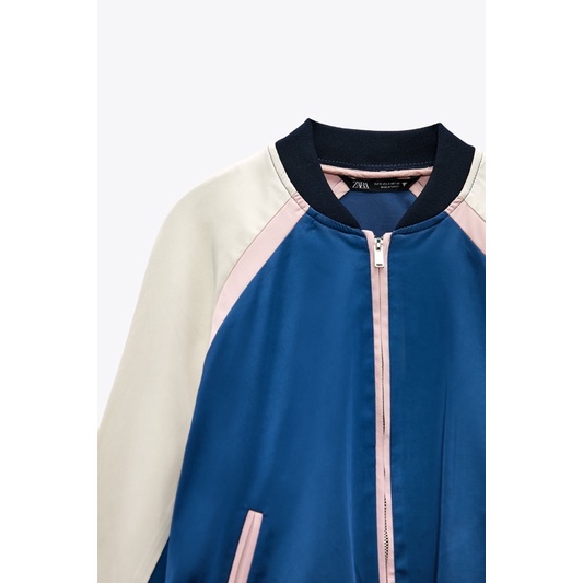 Áo khoác bomber satin phối mầu Zarrraa canh sale
