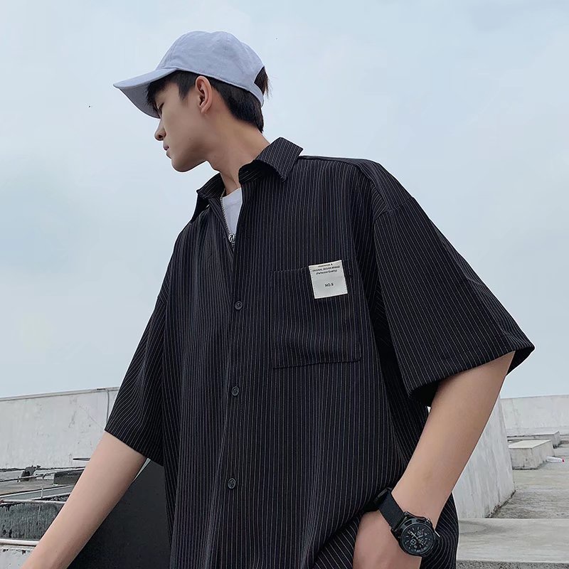 Áo Sơ Mi Tay Ngắn Dáng Rộng Thoáng Khí Phong Cách Hip Hop Đường Phố Hàn Quốc Thời Trang Mùa Hè Cho Nam