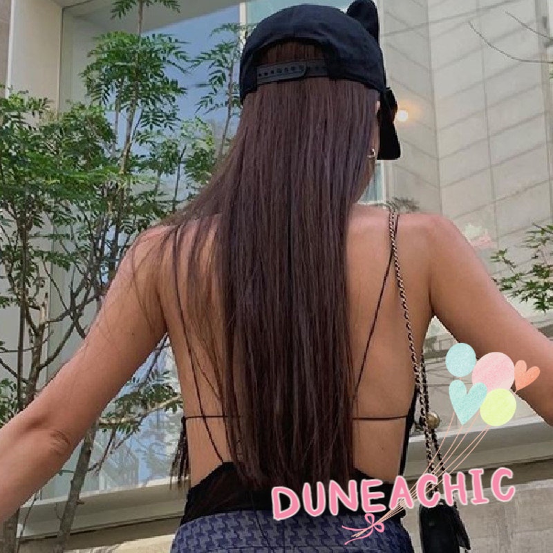 DUNEA Áo liền quần không tay hở lưng thời trang gợi cảm dành cho nữ