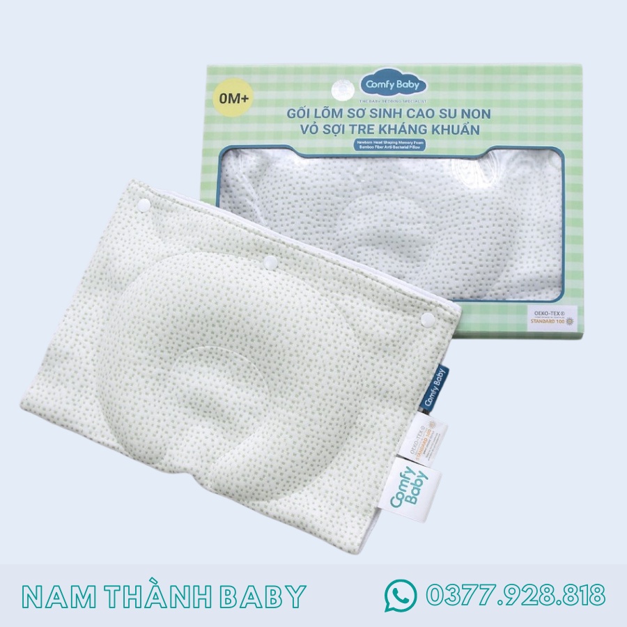 FREE SHIP !!! Gối lõm bambo ComfyBaby chống bẹt đầu cho bé ruột cao su non vỏ sợi tre