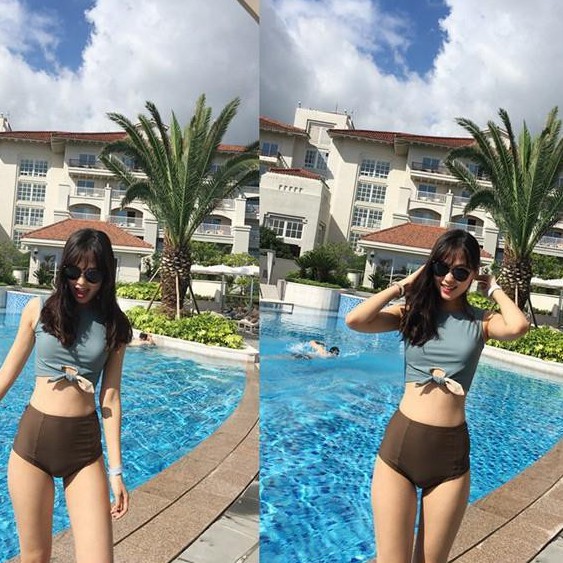 Bộ bơi 2 mảnh - bikini đi biển sẵn hàng áo ba lỗ croptop + quần cạp cao | BigBuy360 - bigbuy360.vn