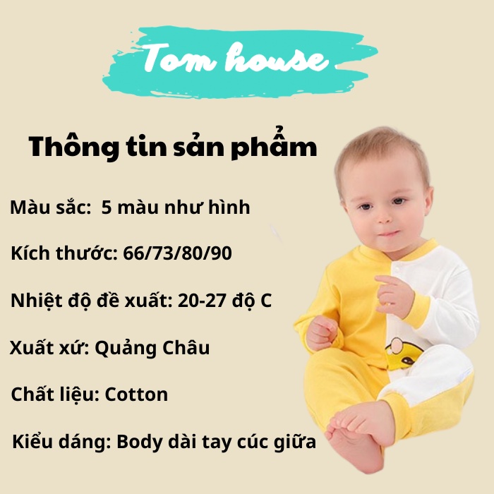 Body liền thân Dài Tay Thu Đông Cotton Họa Tiết Đáng Yêu Cho Bé Trai Bé Gái 𝟏𝟓𝐁𝐃𝐃