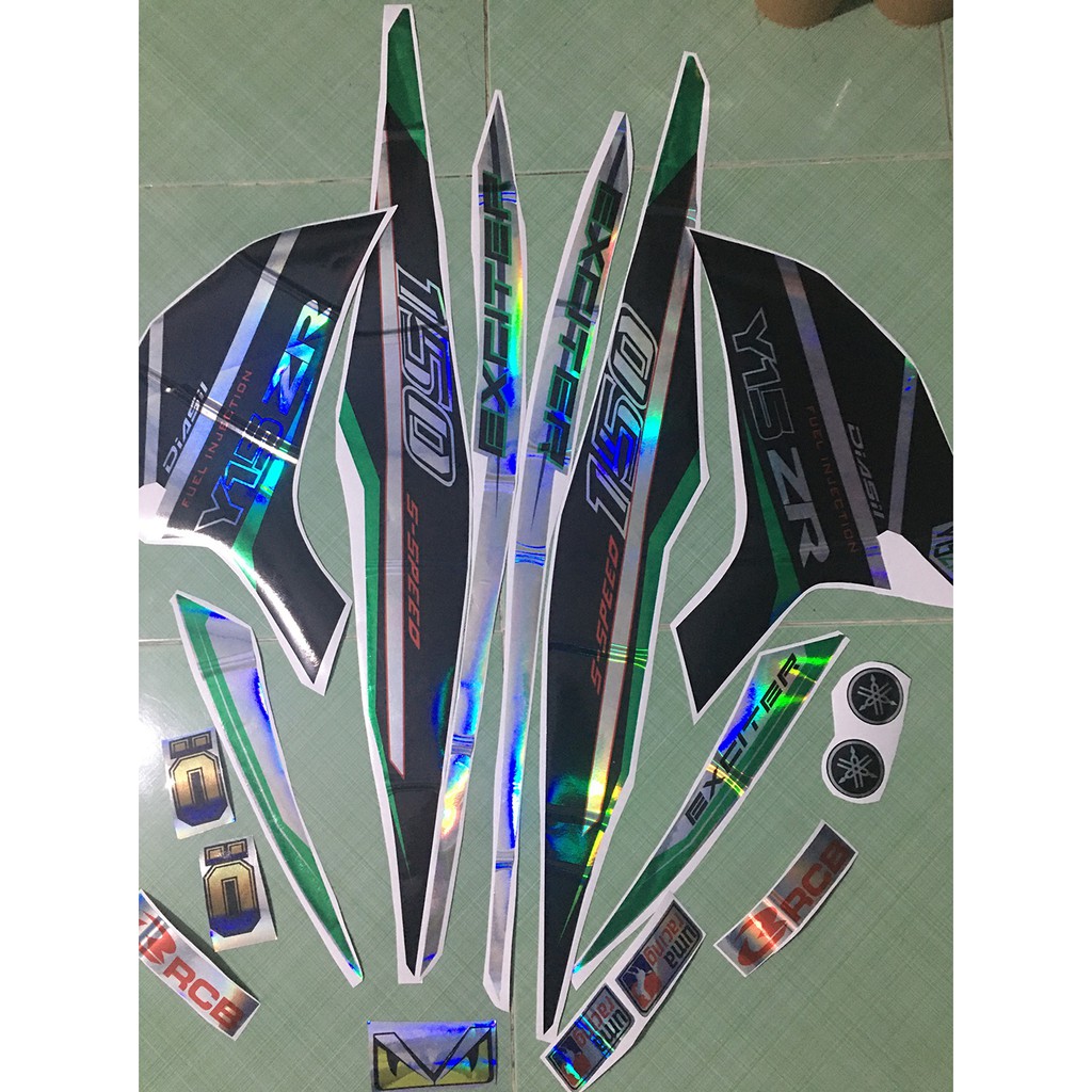 Tem exciter 150 Y15ZR xanh lá đen crom