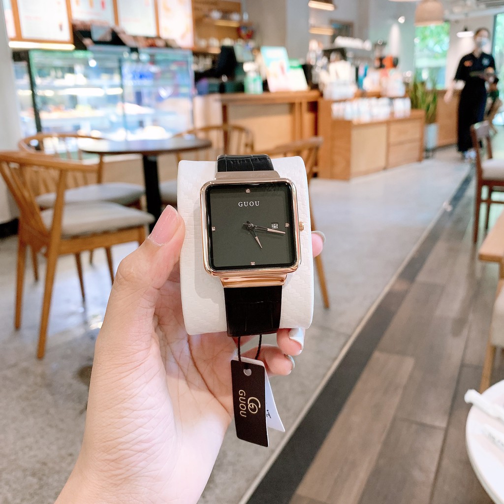 Đồng hồ Nữ GUOU chính hãng dây da mặt vuông - Kiểu Dáng Apple Watch 40mm (Tặng kèm hộp và Pin) - Sam's Shop
