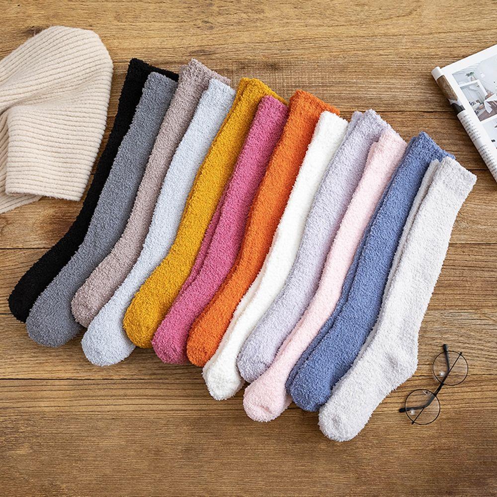 Vớ Cotton Lông Cừu San Hô Dài Màu Trơn Dễ Thương Phong Cách Nhật Bản Cổ Điển Cho Nữ